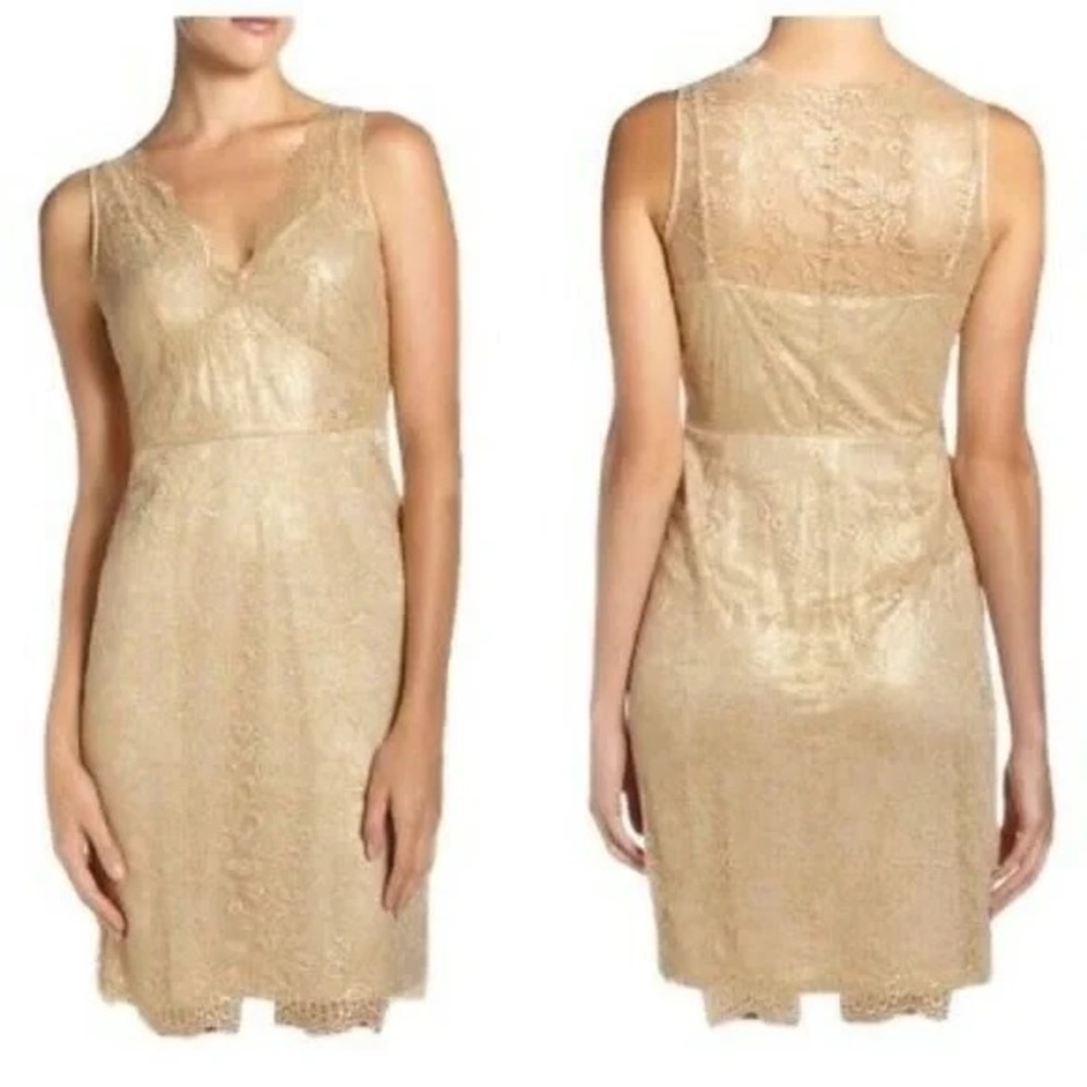 BCBG MAXAZRIA Gold Shimmer Lynette Lace Cocktail Dress - Size US 4
